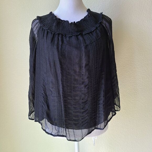 American Eagle Sheer Whimsigoth Top Small Goth Fairy Boho Black Bell Sleeve - Picture 6 of 12
